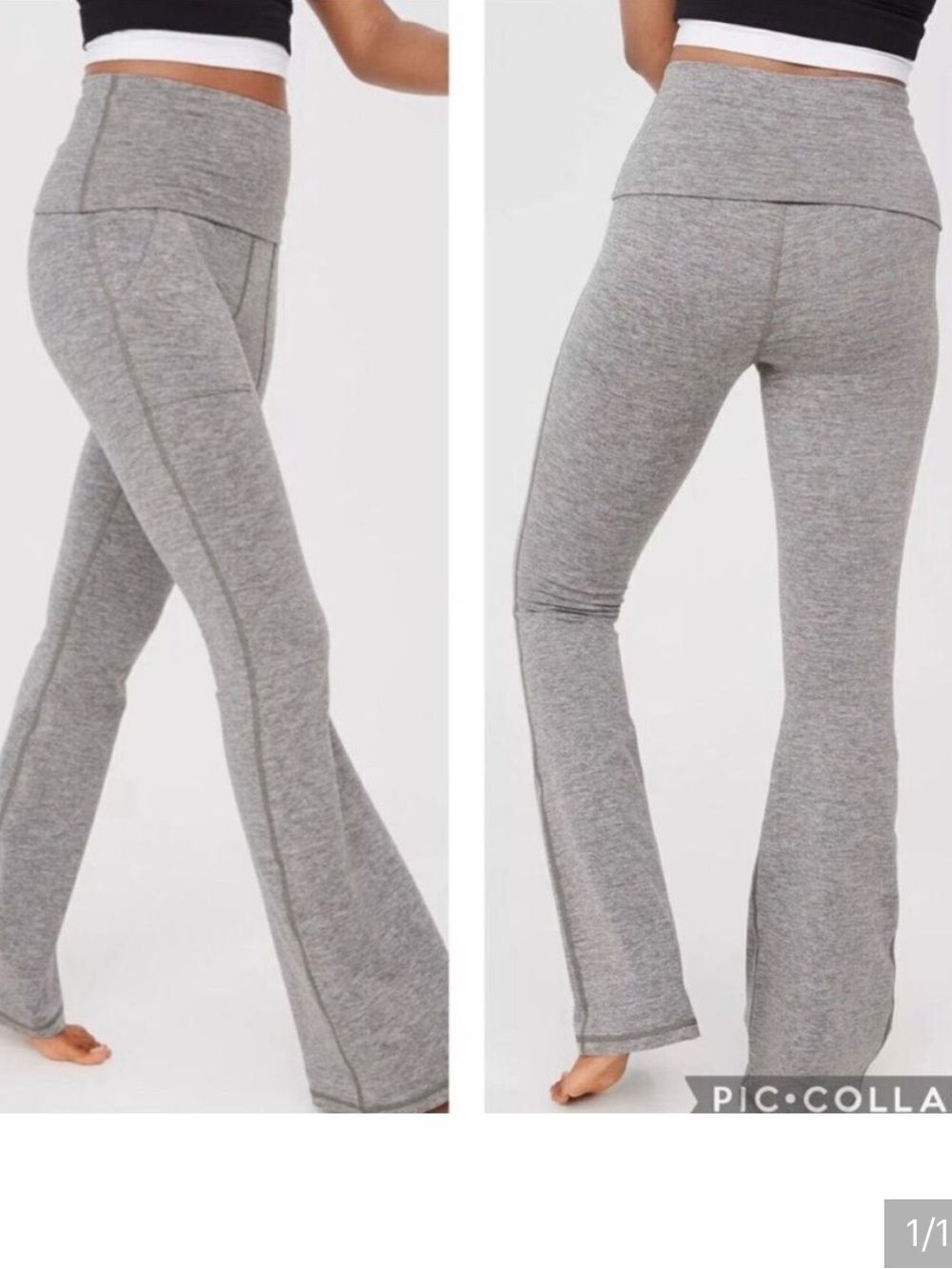 Aerie Offline The Hugger Foldover Hi Rise Flare Pant Gray Womens Large